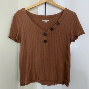 American Eagle Outfitters Women's Larger Brown Short Sleeve Crop Blouse
